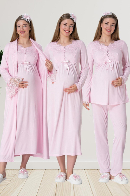 Mecit 1924 Pembe Dört Parça Hamile Lohusa Set