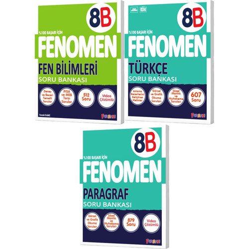 Fenomen Okul 2026 8. Sınıf Lgs Fen Bilimleri + Türkçe + Paragraf B Serisi Soru Bankası Seti 3 Kitap