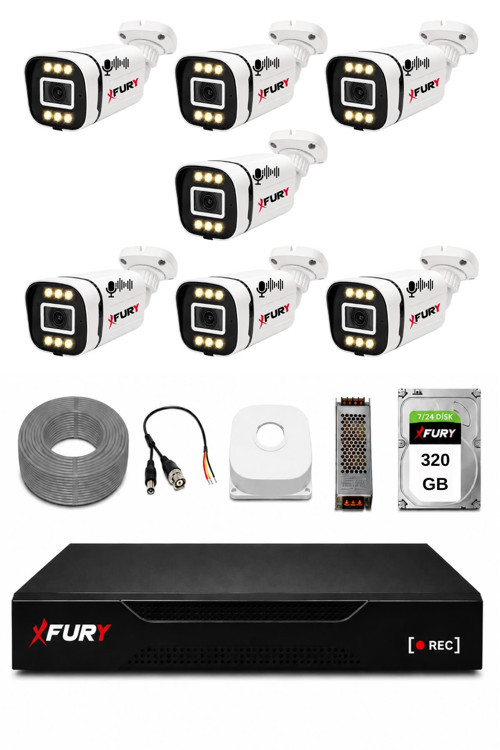 7 Kameralı 1080P Sesli 6 Warm LED Renkli Gece Görüşlü Güvenlik Kamera Sistemi 320GB 1606