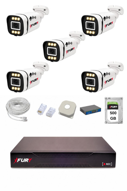 IP 5 Kameralı 1080P Sesli 6 Warm LED Renkli Gece Görüşlü Güvenlik Kamera Sistemi 500GB 1606