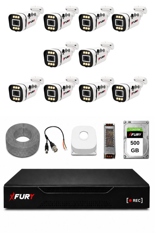 10 Kameralı 1080P Sesli 6 Warm LED Renkli Gece Görüşlü Güvenlik Kamera Sistemi 500GB 1606