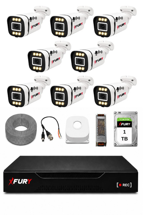 8 Kameralı 1080P Sesli 6 Warm LED Renkli Gece Görüşlü Güvenlik Kamera Sistemi 1TB 1606