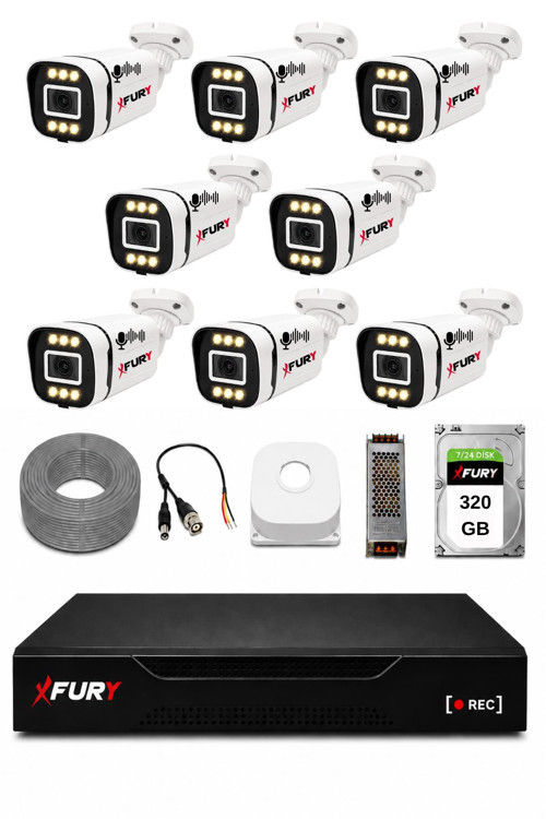 8 Kameralı 1080P Sesli 6 Warm LED Renkli Gece Görüşlü Güvenlik Kamera Sistemi 320GB 1606