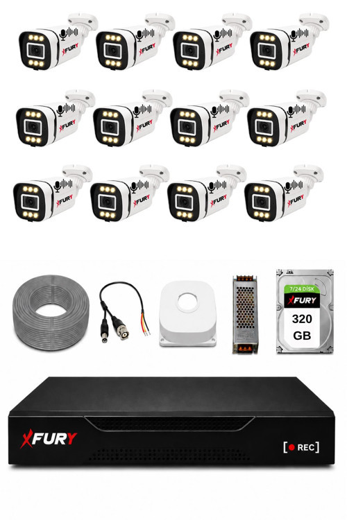 12 Kameralı 1080P Sesli 6 Warm LED Renkli Gece Görüşlü Güvenlik Kamera Sistemi 320GB 1606