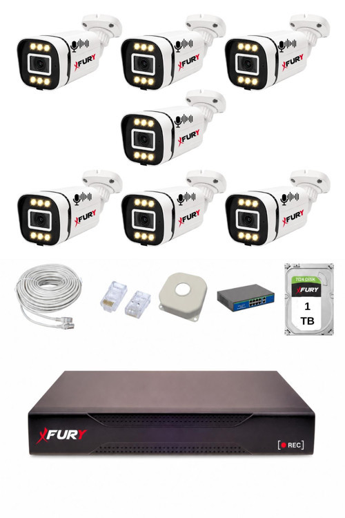 IP 7 Kameralı 1080P Sesli 6 Warm LED Renkli Gece Görüşlü Güvenlik Kamera Sistemi 1TB 1606