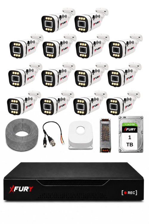 14 Kameralı 1080P Sesli 6 Warm LED Renkli Gece Görüşlü Güvenlik Kamera Sistemi 1TB 1606