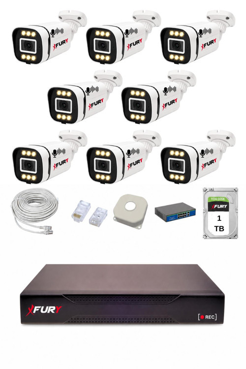 IP 8 Kameralı 1080P Sesli 6 Warm LED Renkli Gece Görüşlü Güvenlik Kamera Sistemi 1TB 1606