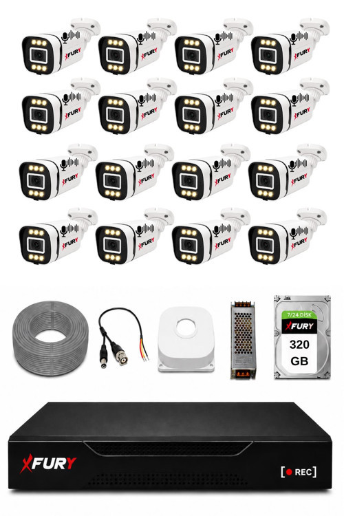 16 Kameralı 1080P Sesli 6 Warm LED Renkli Gece Görüşlü Güvenlik Kamera Sistemi 320GB 1606
