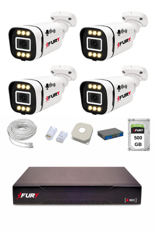 IP 4 Kameralı 1080P Sesli 6 Warm LED Renkli Gece Görüşlü Güvenlik Kamera Sistemi 500GB 1606