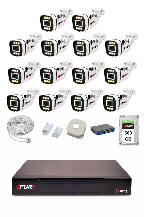 IP 14 Kameralı 1080P Sesli 6 Warm LED Renkli Gece Görüşlü Güvenlik Kamera Sistemi 500GB 1606