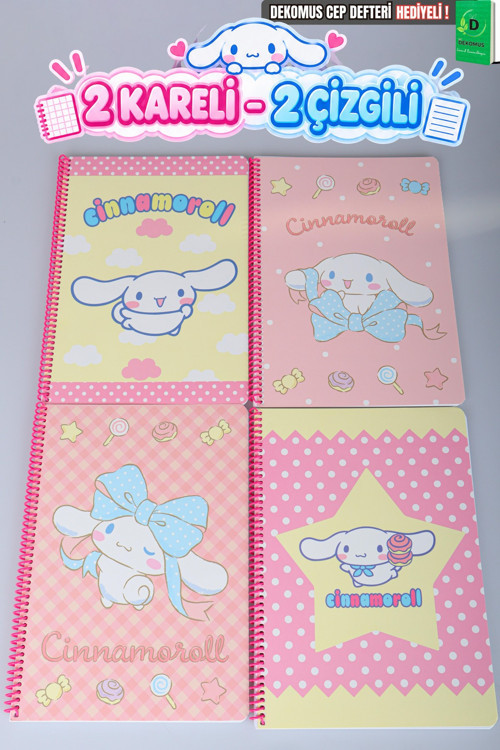 Sweet Bow Collection Lisanslı Stickerlı 2 Adet Kareli , 2 Adet Çizgili A4 Defter Seti Dekomus Cep Defteri He