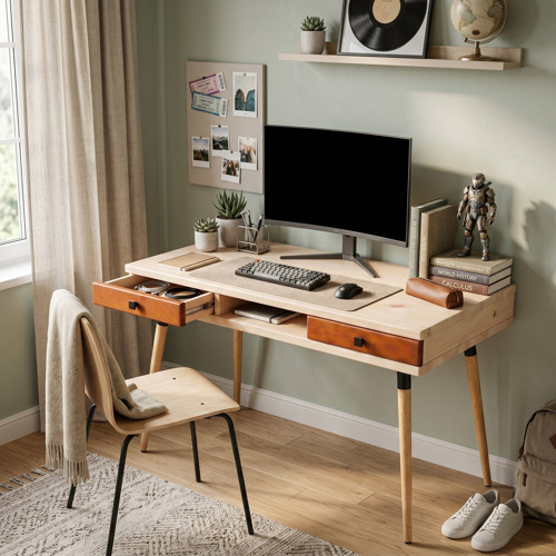 Modest Desk: Masif Çalışma & Laptop Masası 2 Çekmece 1 Bölme - 120x60 BZ-BK