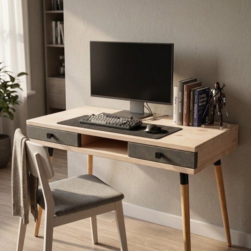 Modest Desk: Masif Çalışma & Laptop Masası 2 Çekmece 1 Bölme - 120x60 BZ-AN