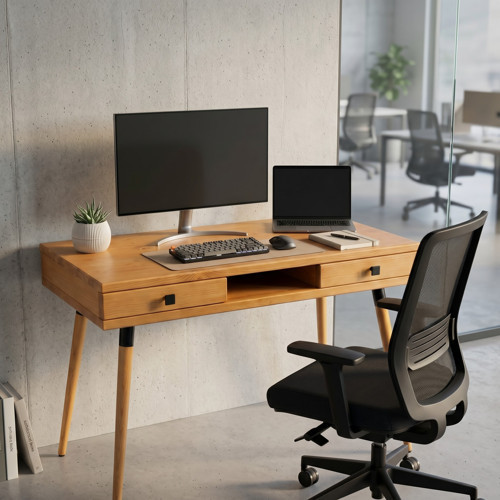 Modest Desk: Masif Çalışma & Laptop Masası 2 Çekmece 1 Bölme - 120x60 TK