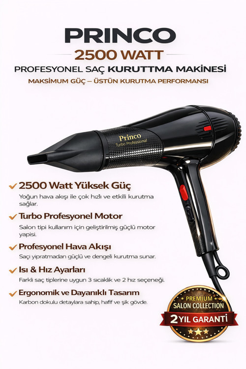 2 Kullanım Bir Arada! Profesyonel Hem Fön Makinası Hem Saç Kurutma Makinası 2500 Watt Siyahpr-901