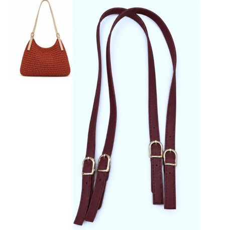 70-83x1.5 Cm Tokalı Bordo Renk Çift Çanta Sapı Light Golden Metalli