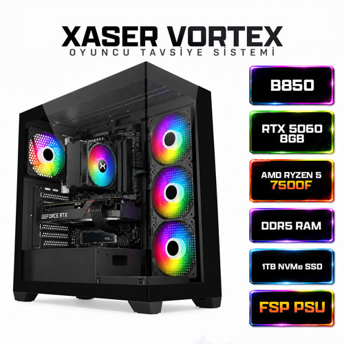 Vortex X40 Ryzen 5 7500F 32GB DDR5 Ram 1TB M.2 NVMe SSD 8GB RTX5060 Masaüstü Oyuncu Bilgisayarı