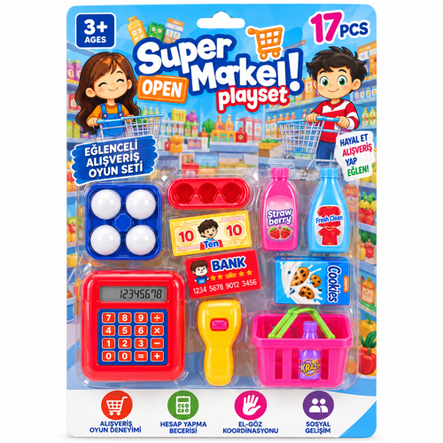Super Market 17 Parça Eğlenceli Alışveriş Oyun Seti – 3+ Yaş