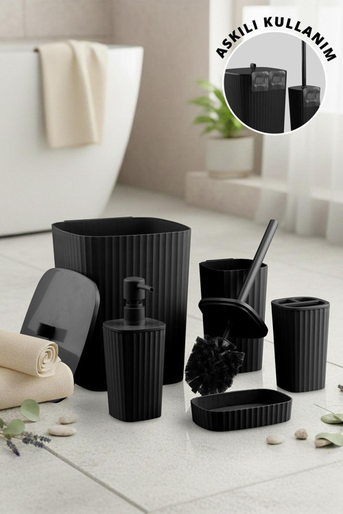 Safir Siyah Çizgili Banyo Seti 5 Parça Plastik