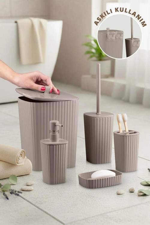 Safir Vizon Çizgili Banyo Seti 5 Parça Plastik