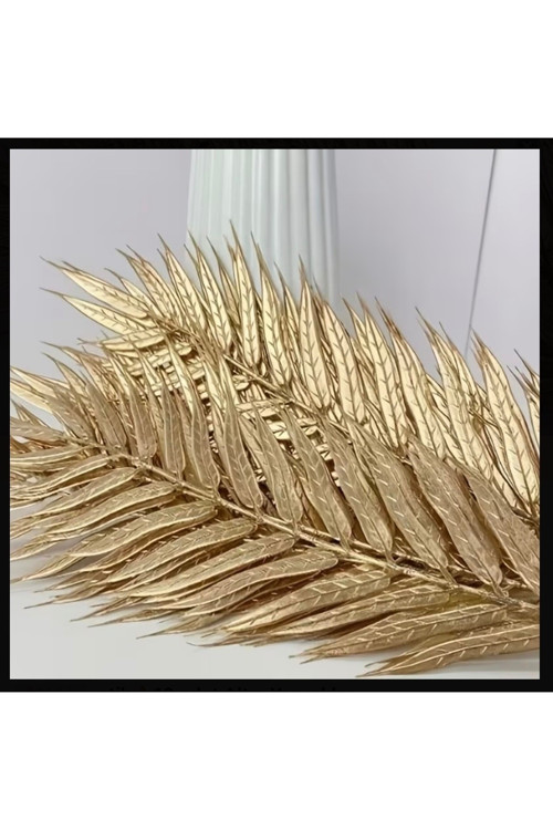 Yapay Gold Palmiye / Eğrelti Otu Dalı 10'lu Set (40 cm) – Altın Sarısı Vazo Aranjman Süsü