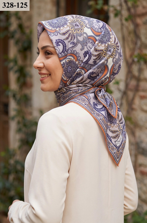 Soft Pamuk Eşarp (Turuncu - Gri) 328-125
