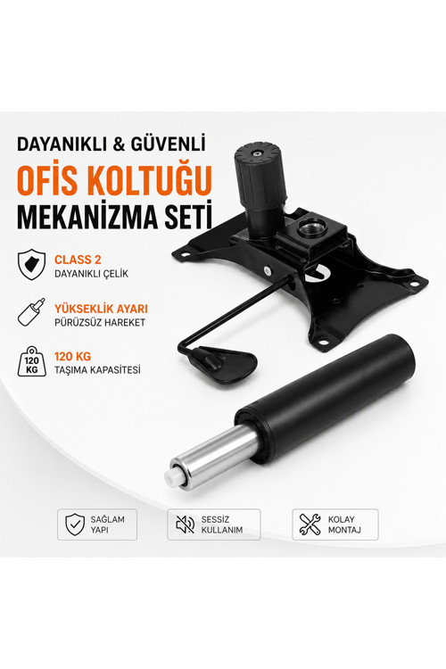Ofis Koltuğu Mekanizma ve Amortisör Tamir Seti – Class 2 Gazlı Amortisör + Tek Kollu Mekanizma – 120 Kg Taşıma Kapasiteli