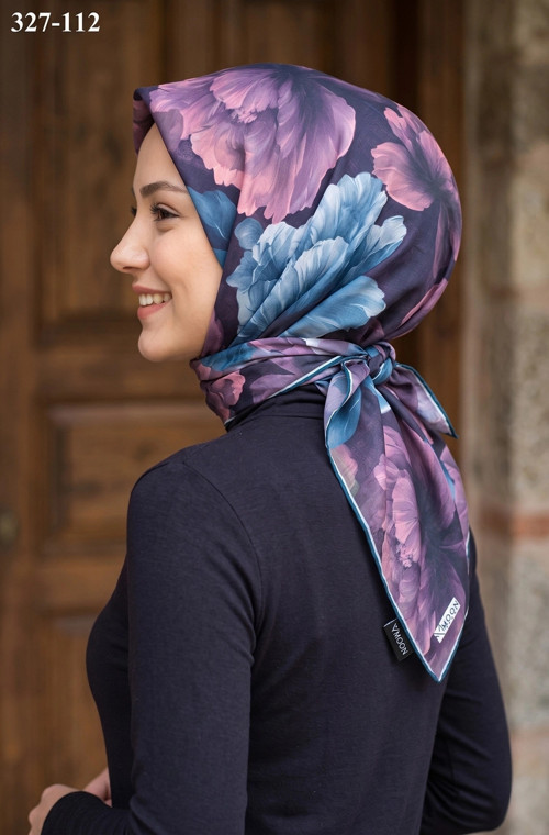 Soft Pamuk Eşarp (Mor - Petrol) 327-112