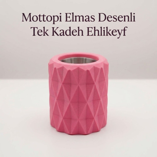 Ehlikeyf Pembe Elmas Desenli,1 Kadeh Yuvalı,Metal İç Hazneli,Termojelli Soğutucu
