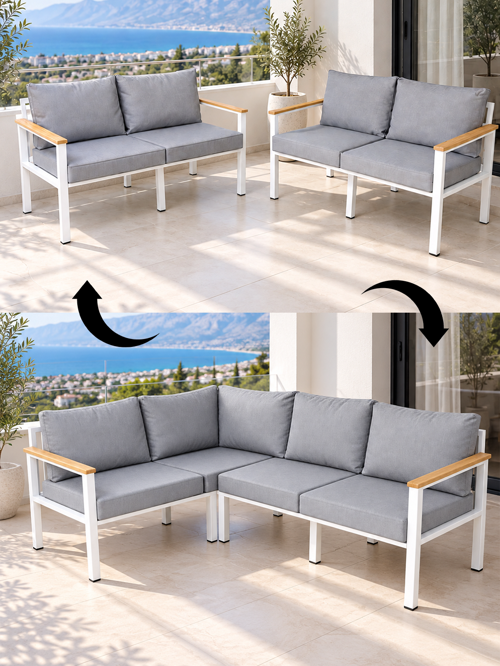 Balkon Köşe Takımı,L Koltuk, 4 Kişilik Bahçe Mobilyası, Behçe Mobilyası