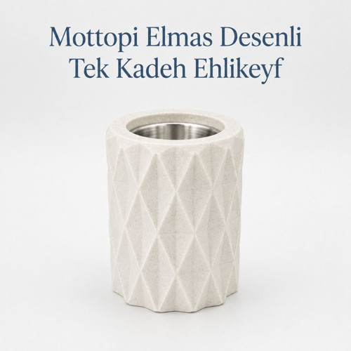 Ehlikeyf Mermer Renk Elmas Desenli,1 Kadeh Yuvalı,Metal İç Hazneli,Termojelli Soğutucu-Mermer Renk/Krem