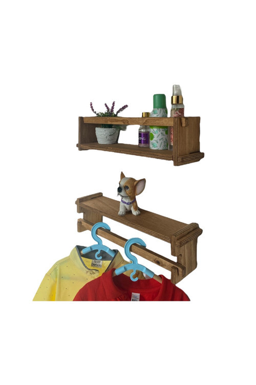 Ahşap Çocuk Odası Montessori Kitaplık, Raf ve Elbise Askılığı 40 cm
