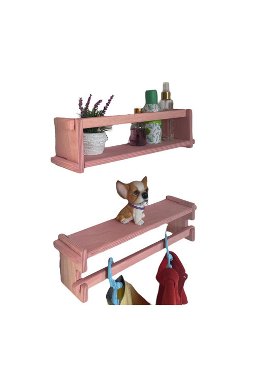 Ahşap Çocuk Odası Montessori Kitaplık, Raf ve Elbise Askılığı 40 cm