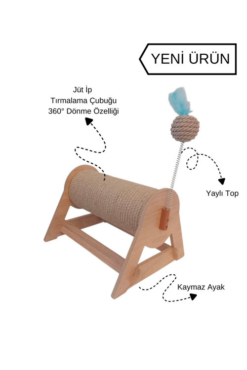 Kedi Tırmalama Tahtası - Yatay & Dönebilen - Yaylı Top Eklenmiştir - 29cm