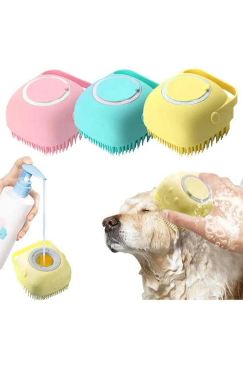 Şampuan Hazneli Kedi Köpek Slikon Yıkama Fırçası