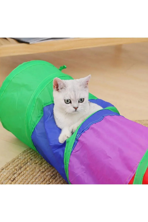 Kedi Tüneli Katlanır Gökkuşağı Glrshop