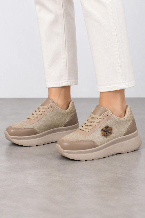 Mesa Kadın Simli Bağcıklı Günlük Sneaker Ayakkabı - Bej