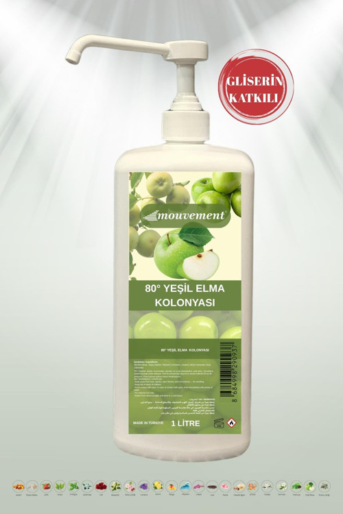 Gliserin Katkılı Yeşil Elma Kolonyası 80° Uzun Pompalı Ambalaj – 1 Litre