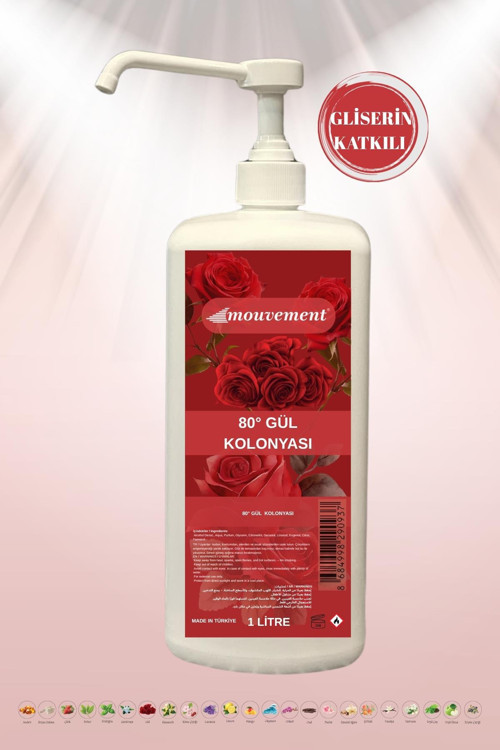 Gliserin Katkılı Klasik Gül Kolonyası 80° Uzun Pompalı Ambalaj – 1 Litre