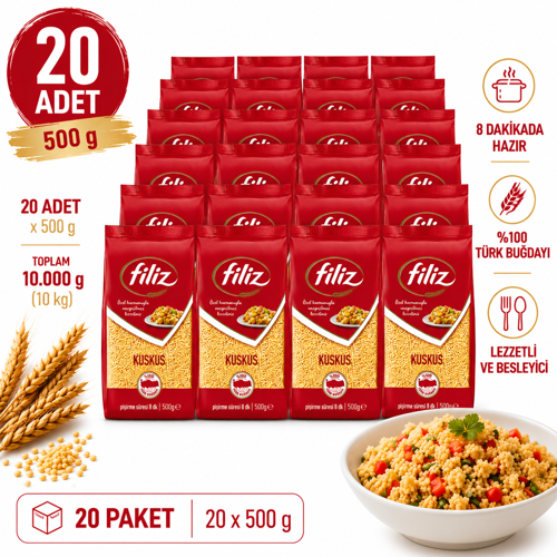 Kuskus Makarna 500 g Pratik Lezzet %100 Türk Buğdayı - 20 Adet & Güven Bitkisel