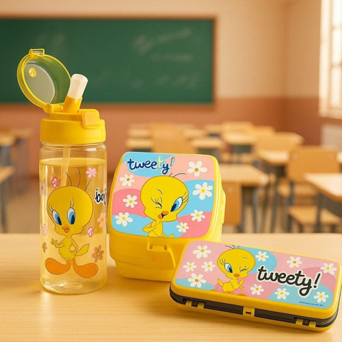 Tweety Lisanslı Okul Seti 500 ml Matara, Beslenme Kutusu, Kalem Kutusu