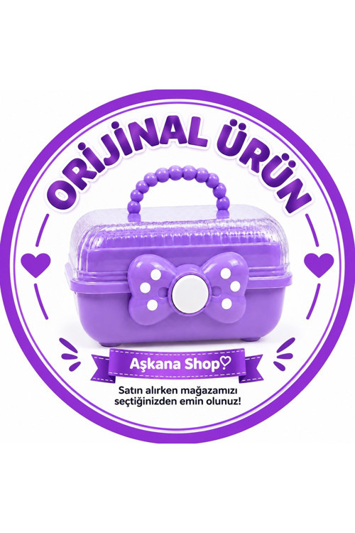 Çocuk Takı ve Toka Organizeri Otomatik Açılır Katlı Düzenleyici Kutu 27x15x15 cm Taşınabilir Çok Bölmeli Saklama Çantası-Benekli