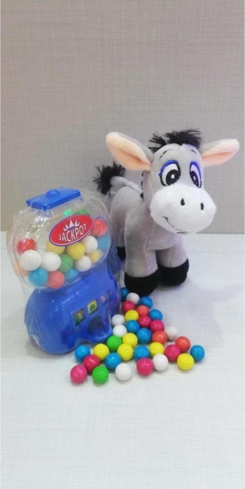 2 Si 1 Arada / Sevimli Arkadaşım Eşek Sıpası 15 Cm Ve Mavi Jackpot Sakız Makinesi