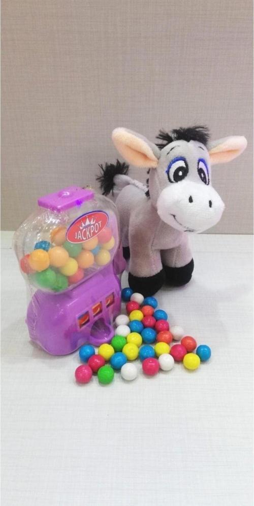 2 Si 1 Arada / Sevimli Arkadaşım Eşek Sıpası 15 Cm Ve Mor Jackpot Sakız Makinesi