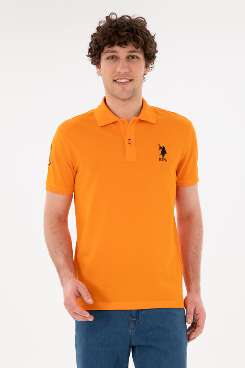 Erkek Slim Fit Polo Yaka Turuncu Basic Tişört50284633-VR051