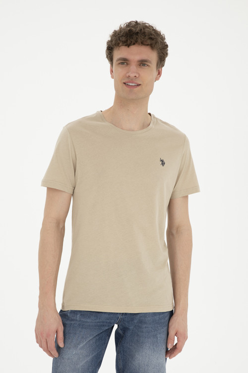 Erkek Regular Fit Bisiklet Yaka Açık Haki Basic Tişört50279575-VR183