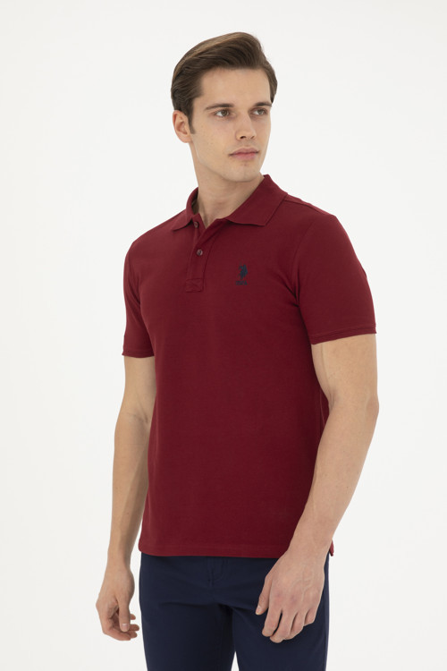 Erkek Slim Fit Polo Yaka Bordo Basic Tişört50279613-VR014