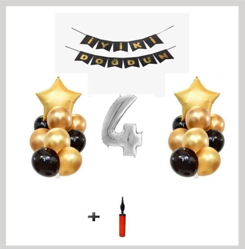 4 Yaş - Gümüş Silver Folyo Balon Parti Seti