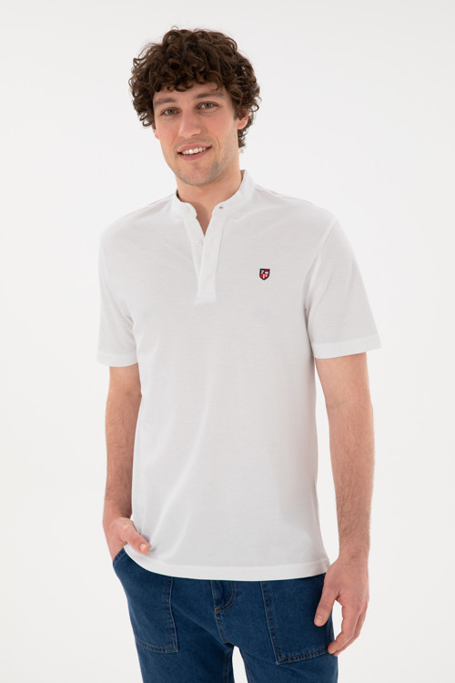 Erkek Regular Fit Hakim Yaka Beyaz Basic Tişört50284637-VR013