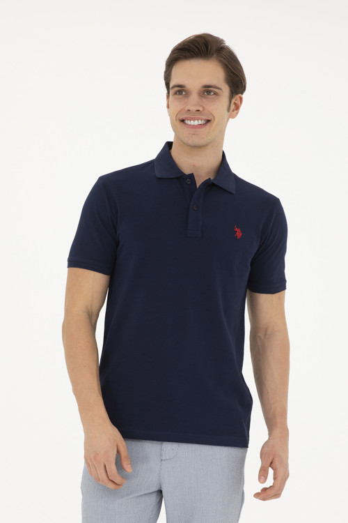 Erkek Slim Fit Polo Yaka Lacivert Basic Tişört50279573-VR033